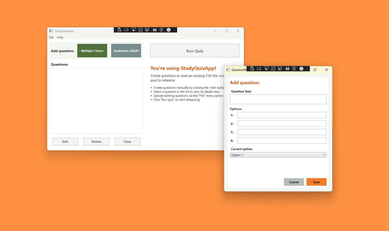 StudyQuizApp mockup